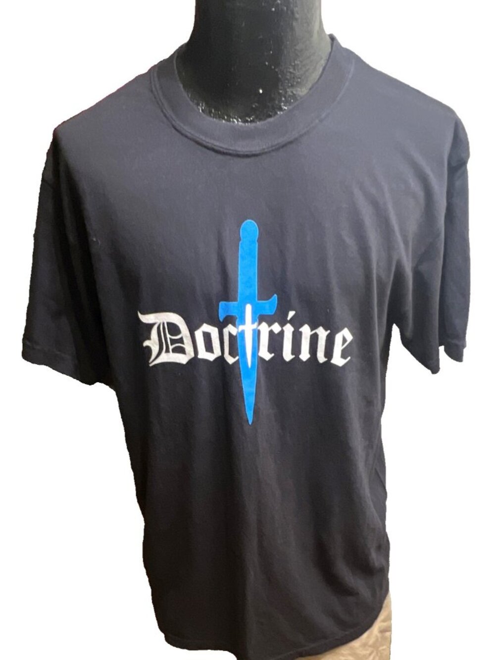 Doctrine Mens Large Black Graphic Logo Print T-Shirt Cotton